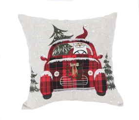 -Santa Claus Riding On Car Christmas Pillow 14 by 14-Inch