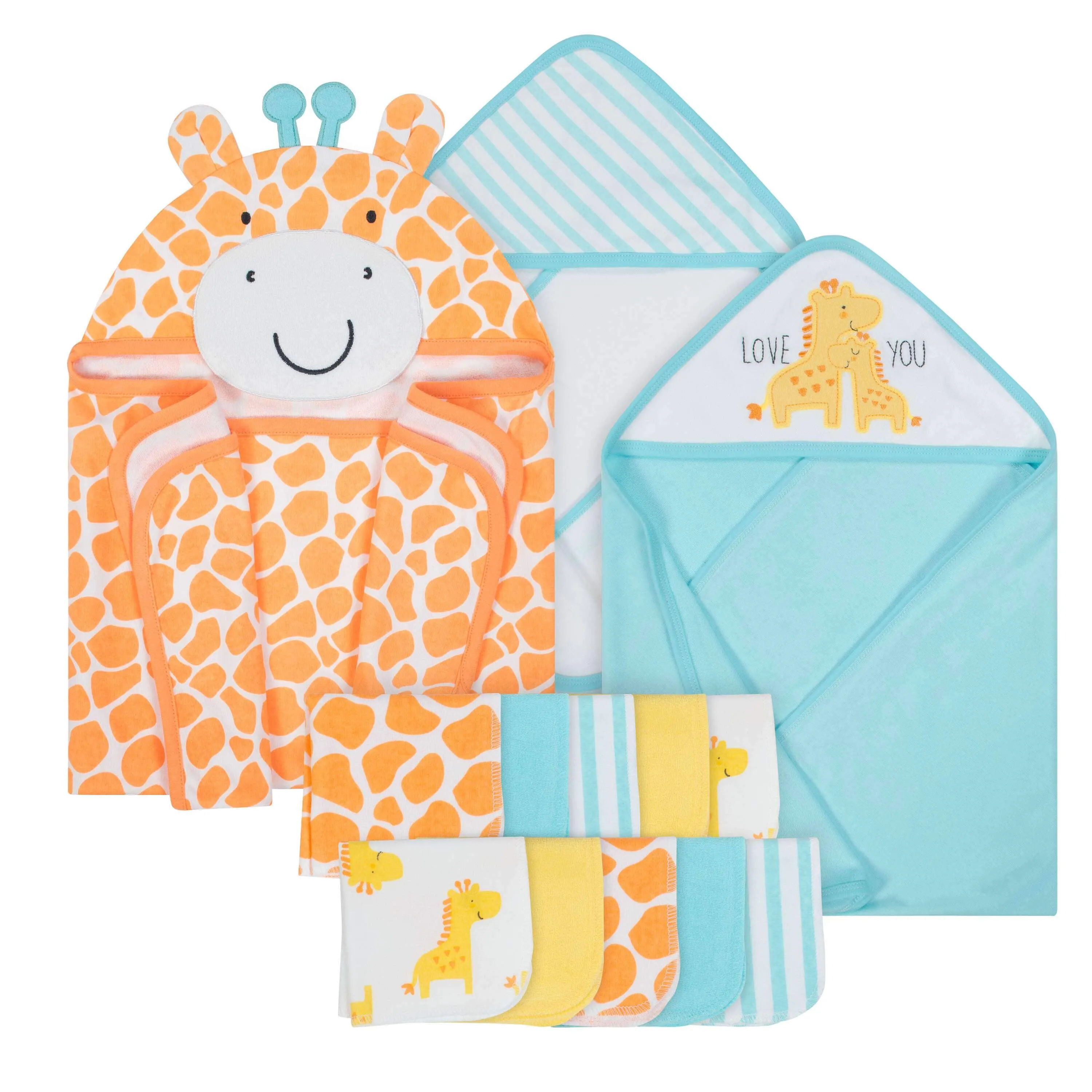 13-Piece Boys Terry Hooded Bath Wrap, Hooded Towels and Washcloth Set - Giraffe