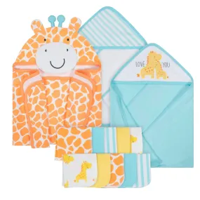 13-Piece Boys Terry Hooded Bath Wrap, Hooded Towels and Washcloth Set - Giraffe