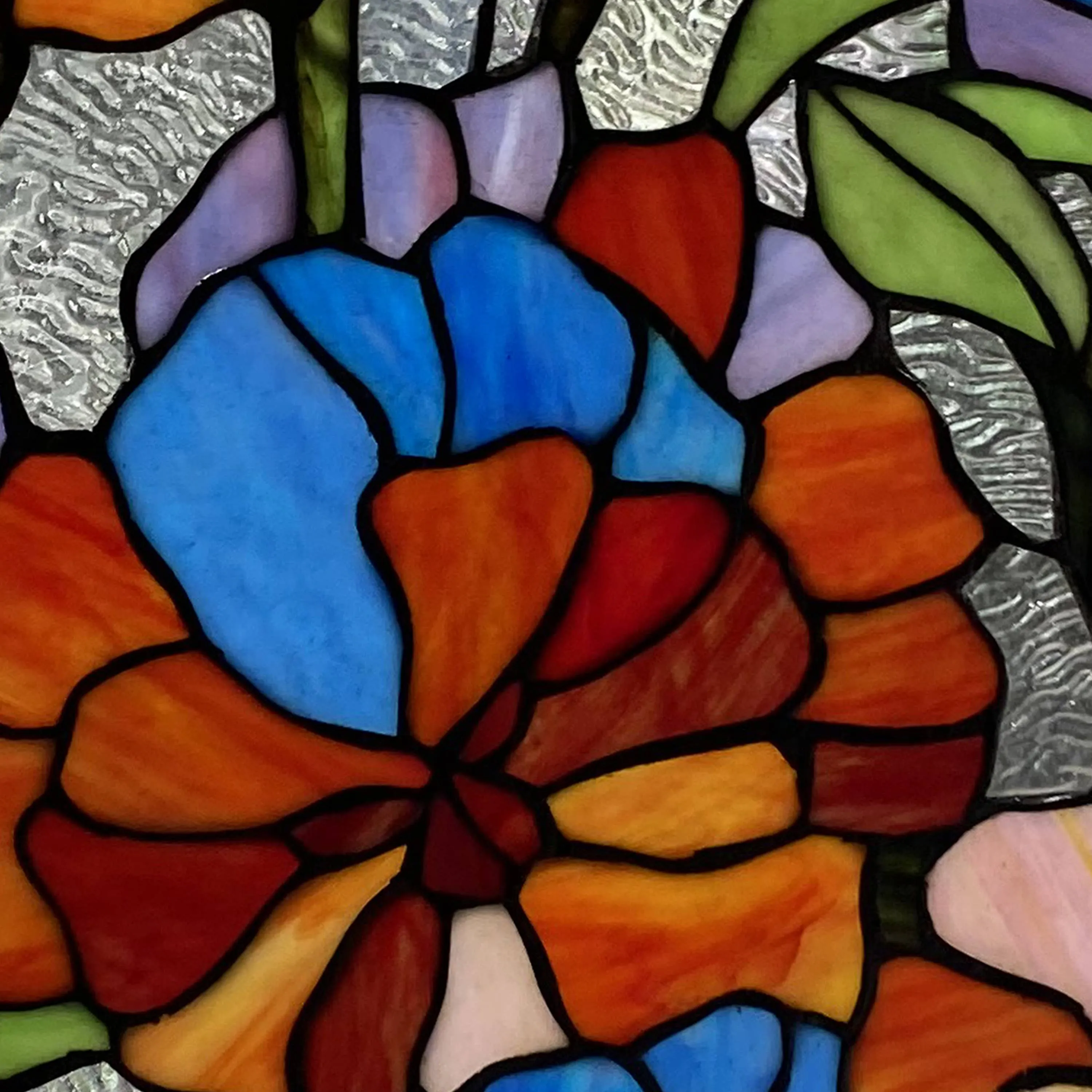 14"H Red Flower Garden Stained Glass Window Panel