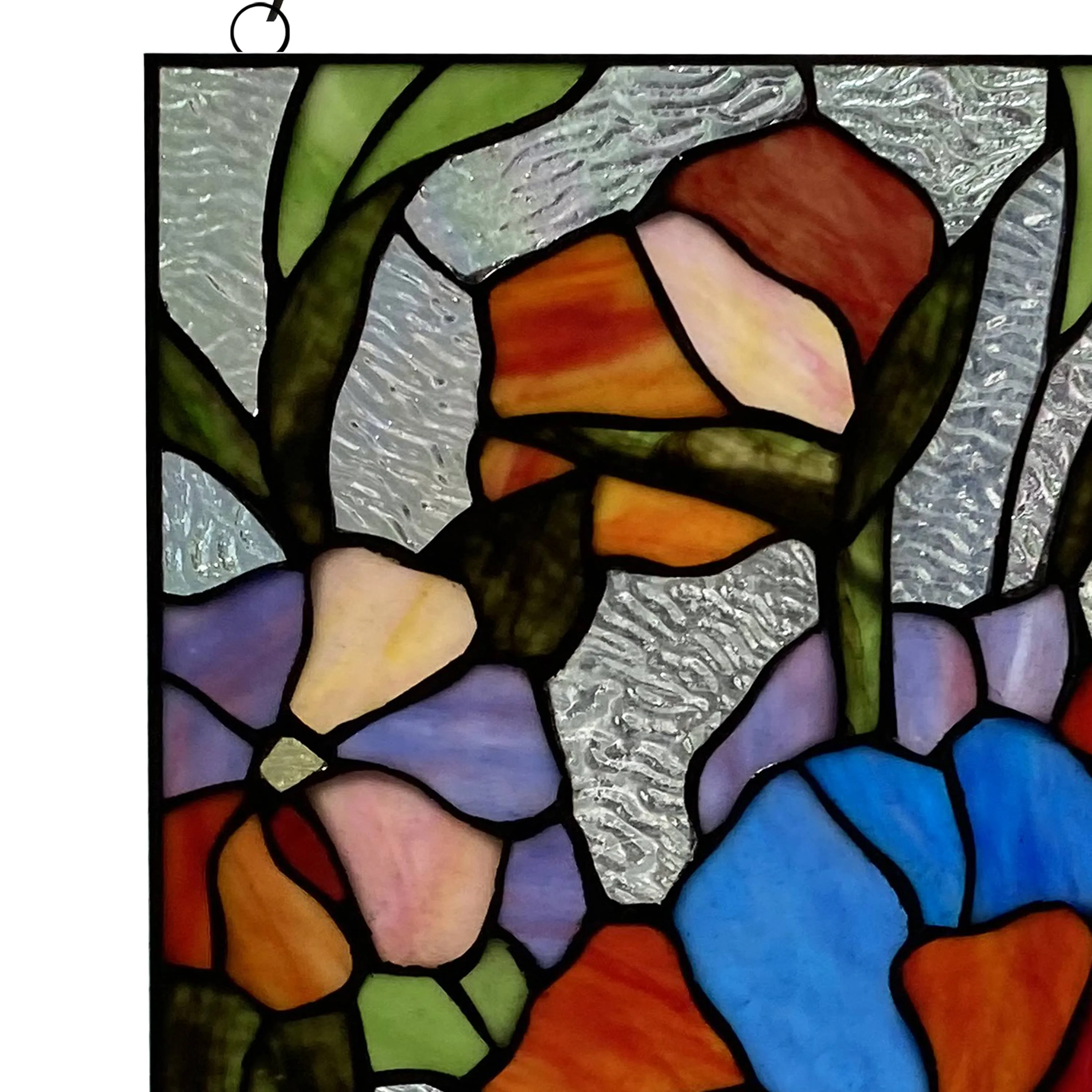14"H Red Flower Garden Stained Glass Window Panel