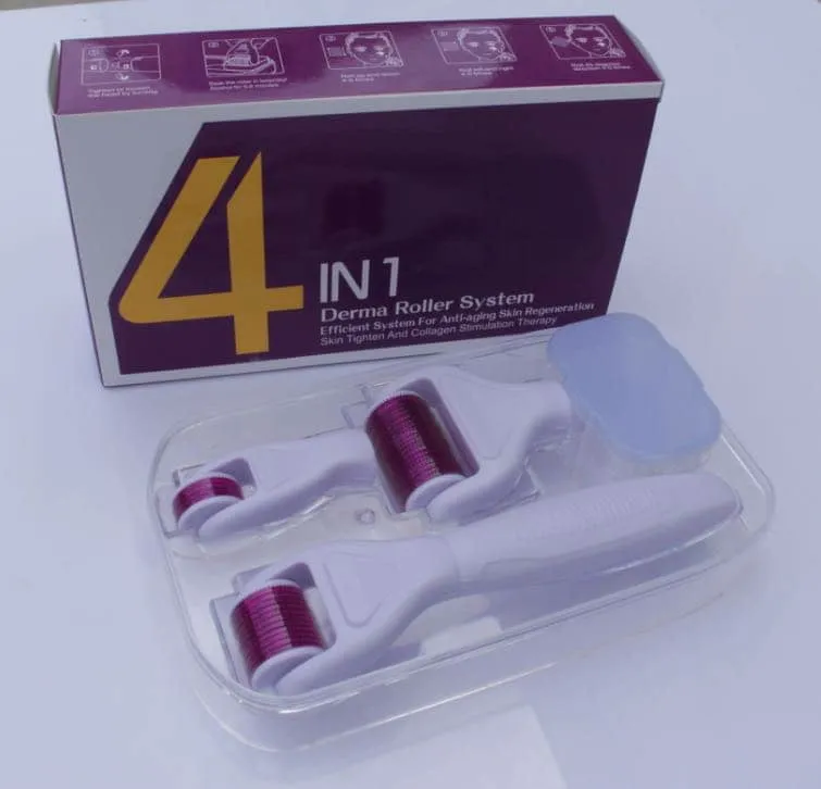 4 In 1 Derma Roller Set Stainless Micro Needles With Travel Case