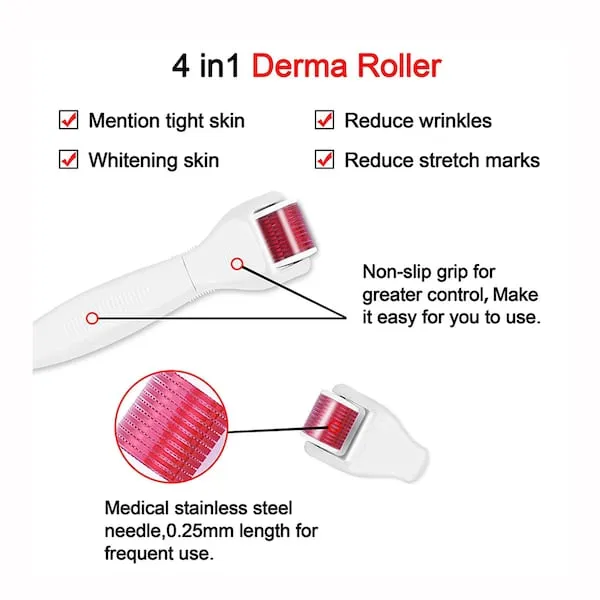 4 In 1 Derma Roller Set Stainless Micro Needles With Travel Case