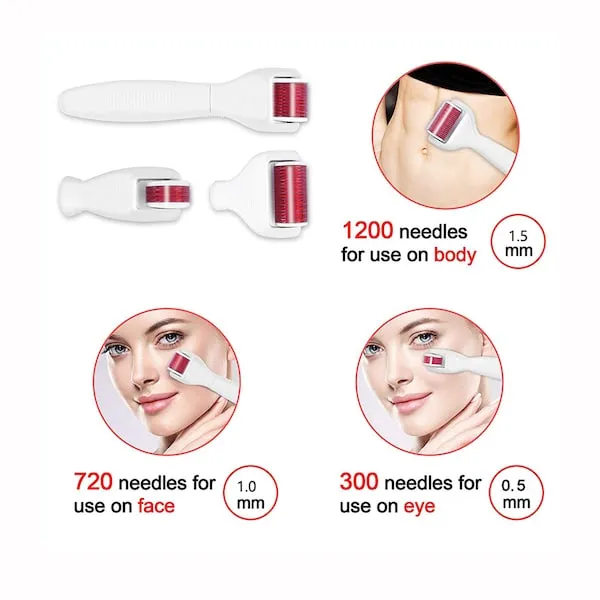 4 In 1 Derma Roller Set Stainless Micro Needles With Travel Case