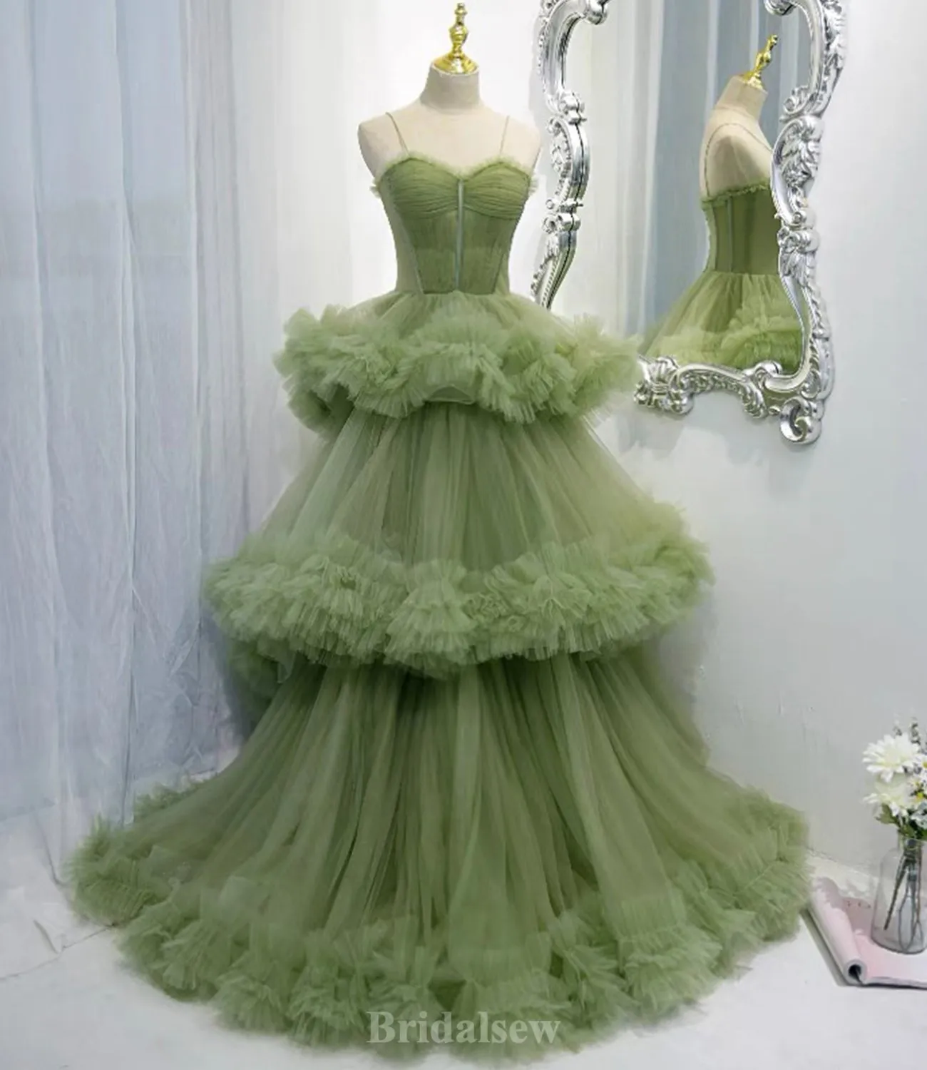 A-line Dusty Sage Elegant Modest Prom Gown, Long Party Evening Prom Dresses PD1322