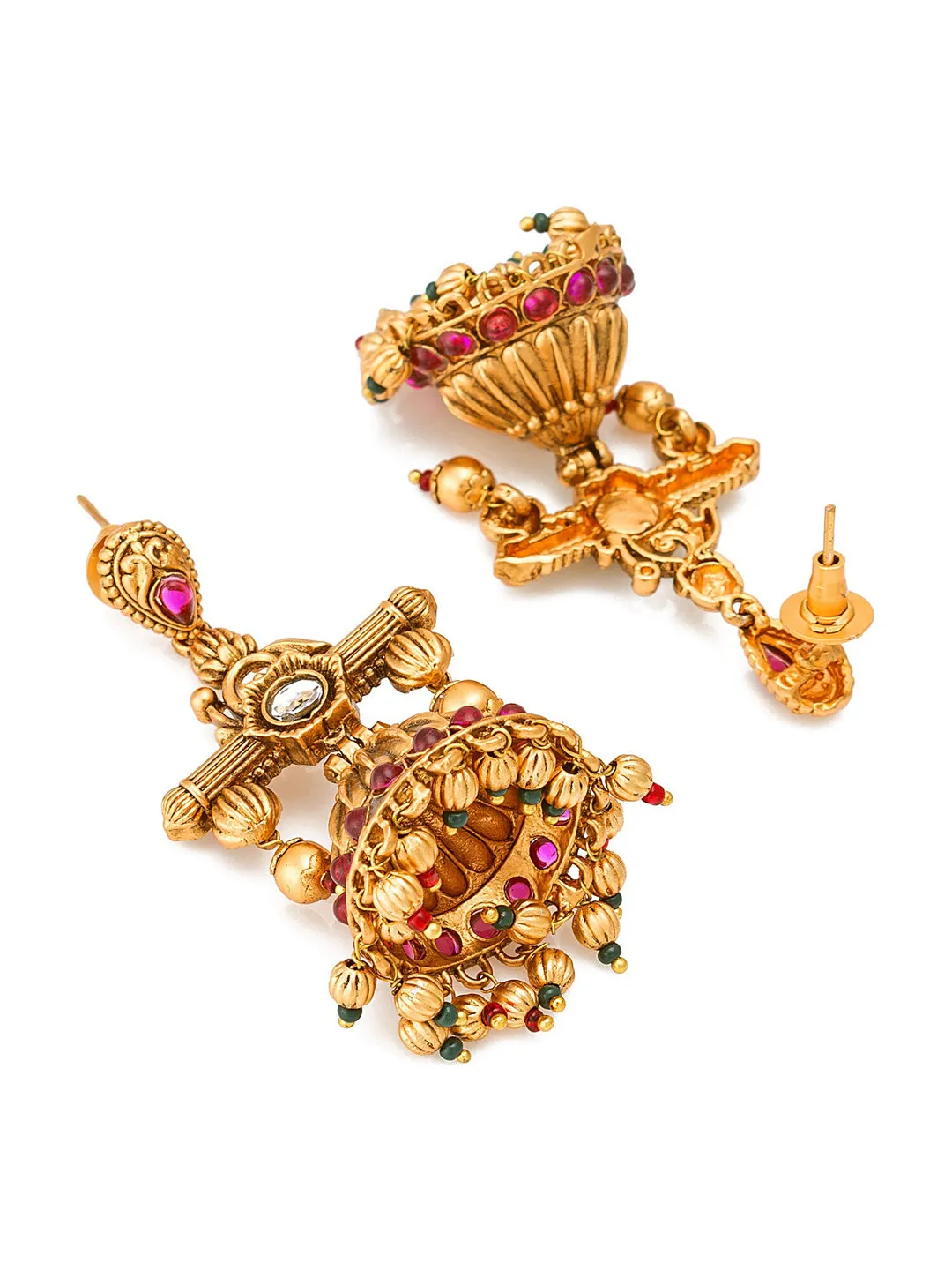 Aadita Gold-Toned Geometric Jhumkas Earrings