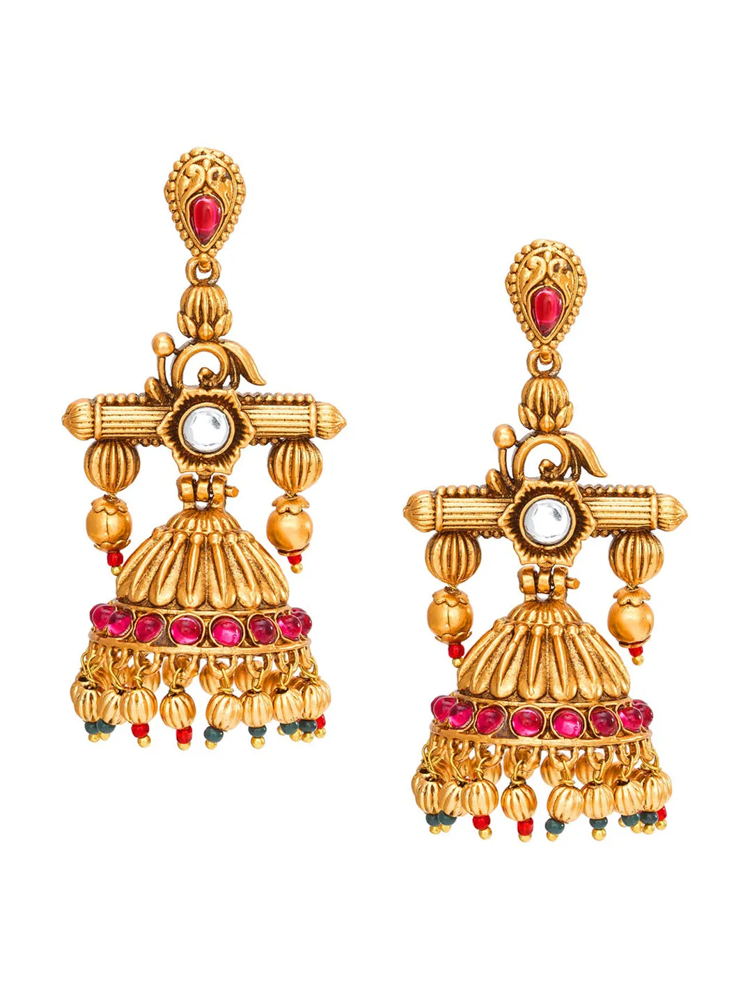 Aadita Gold-Toned Geometric Jhumkas Earrings