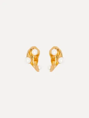 Abstract Leaf Pearl Clip-On Earrings