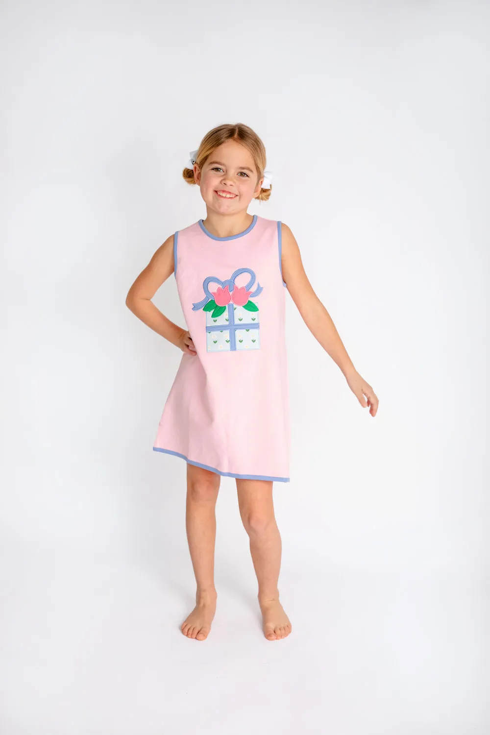 Annie Apron Dress (Knit) - Palm Beach Pink with Gift Applique