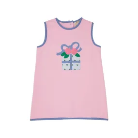 Annie Apron Dress (Knit) - Palm Beach Pink with Gift Applique