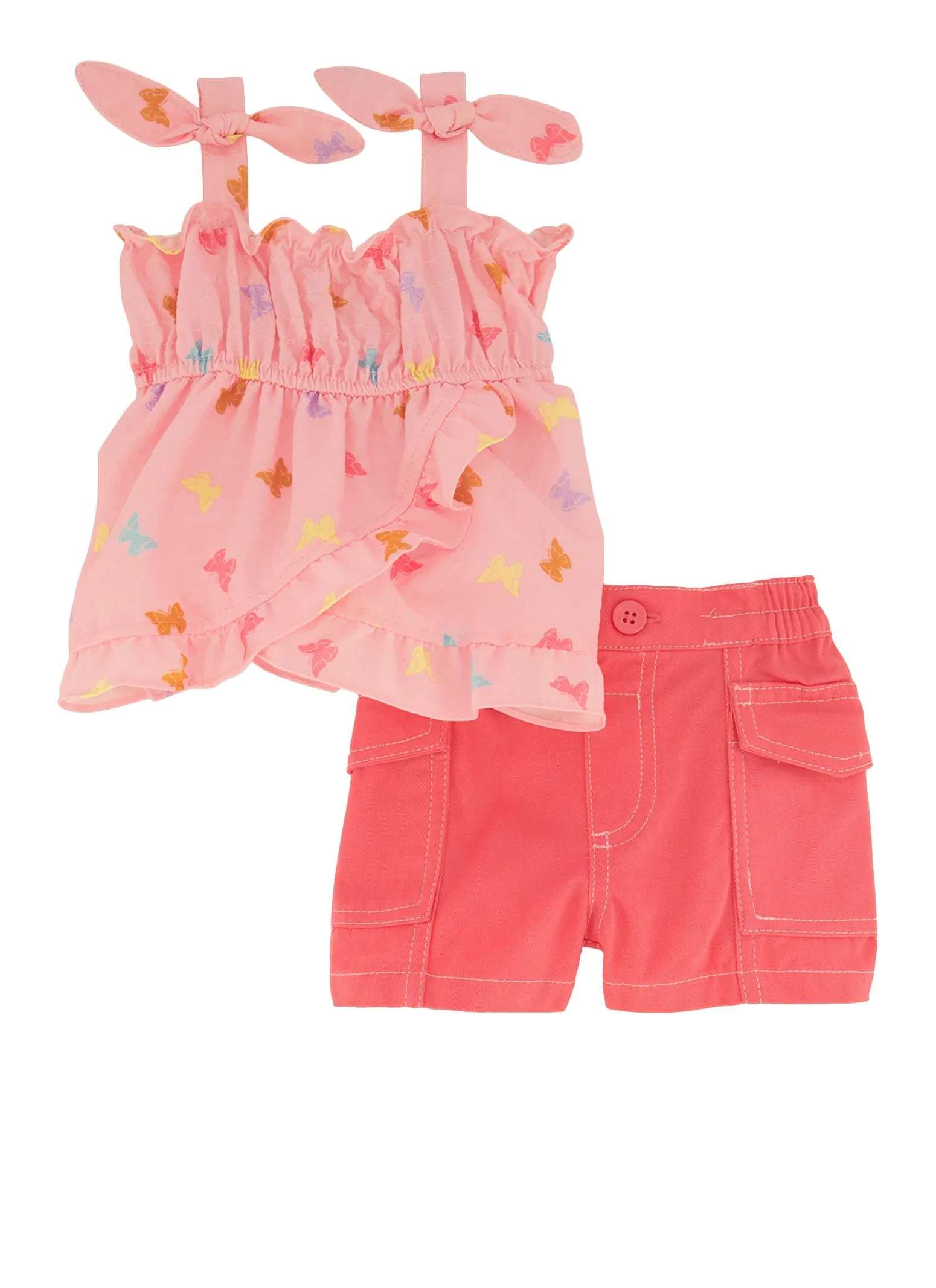 Baby Girls 12-24M Butterfly Print Tie Strap Top and Cargo Shorts