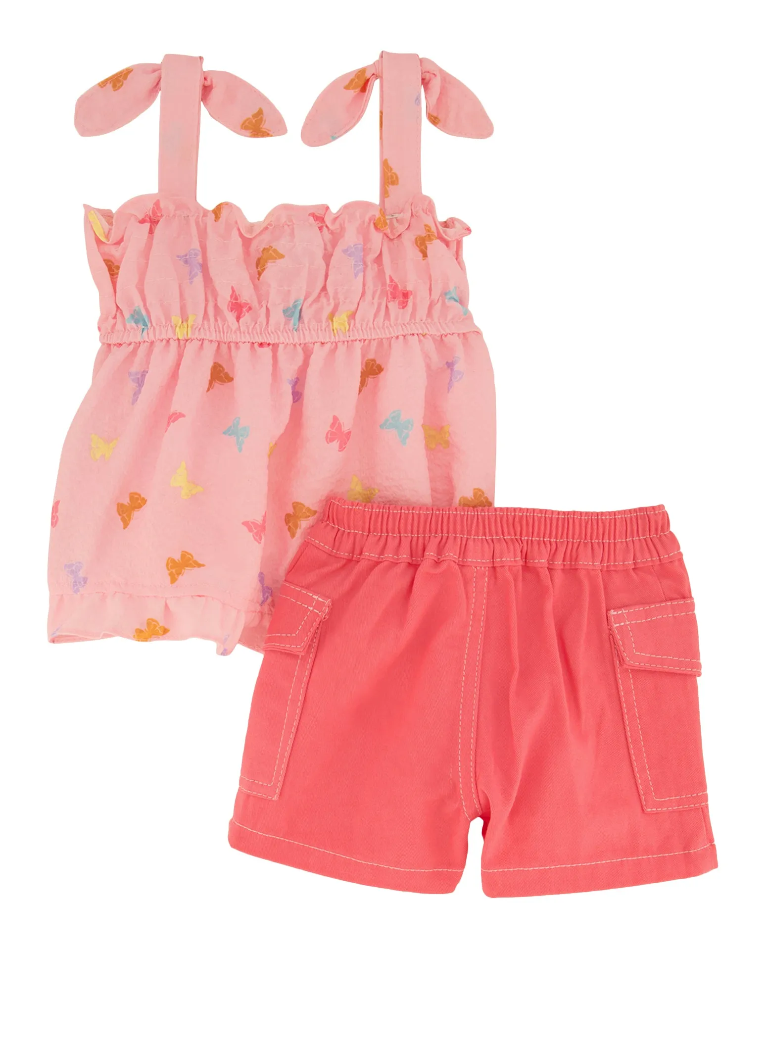 Baby Girls 12-24M Butterfly Print Tie Strap Top and Cargo Shorts