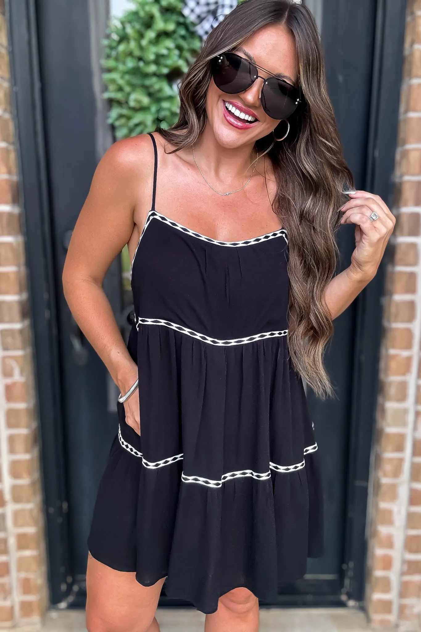Black Trim Romper Dress
