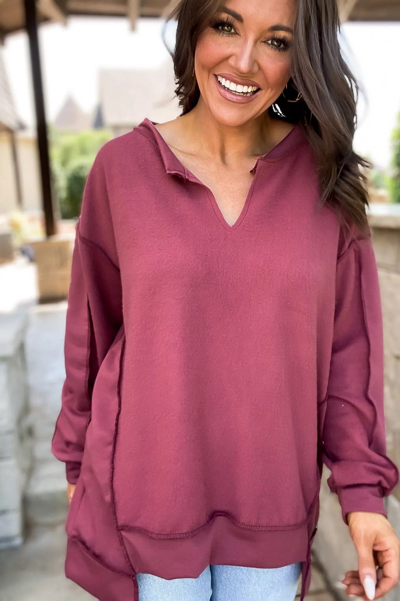 Blissfully Marsala Fleece French Terry Top