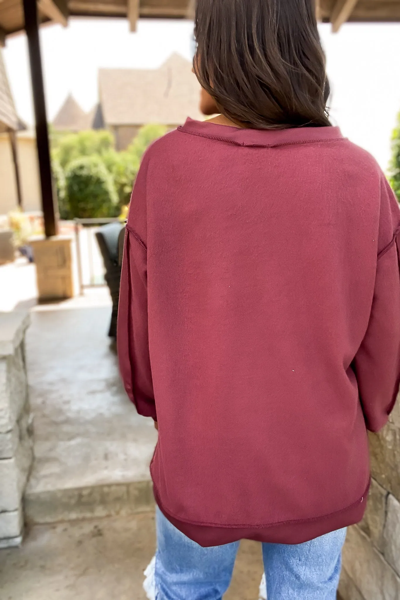 Blissfully Marsala Fleece French Terry Top