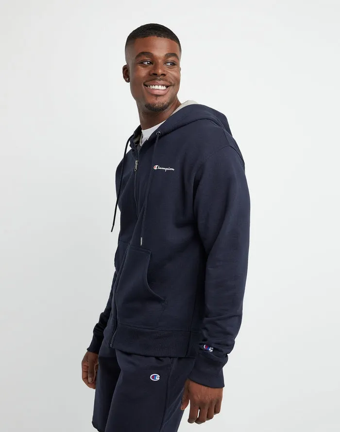 Champion Men's Powerblend Fleece Full Zip Hoodie Script Logo Navy GF91H Y08160 NYC