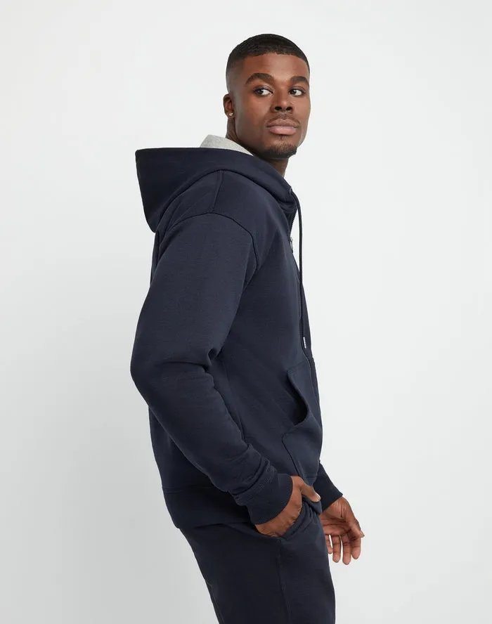 Champion Men's Powerblend Fleece Full Zip Hoodie Script Logo Navy GF91H Y08160 NYC