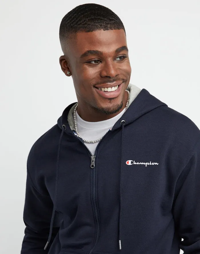 Champion Men's Powerblend Fleece Full Zip Hoodie Script Logo Navy GF91H Y08160 NYC