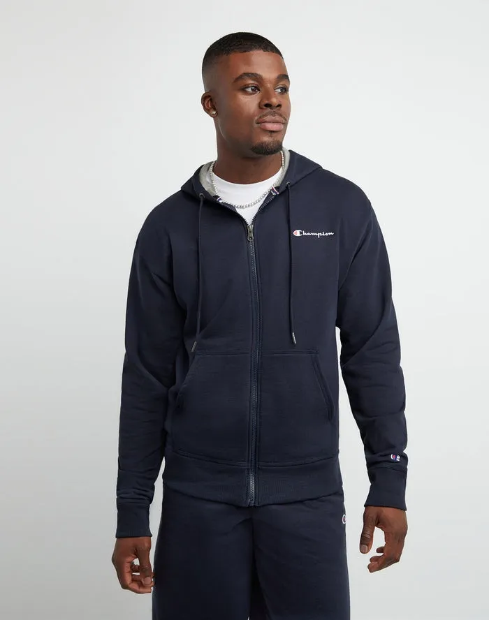 Champion Men's Powerblend Fleece Full Zip Hoodie Script Logo Navy GF91H Y08160 NYC