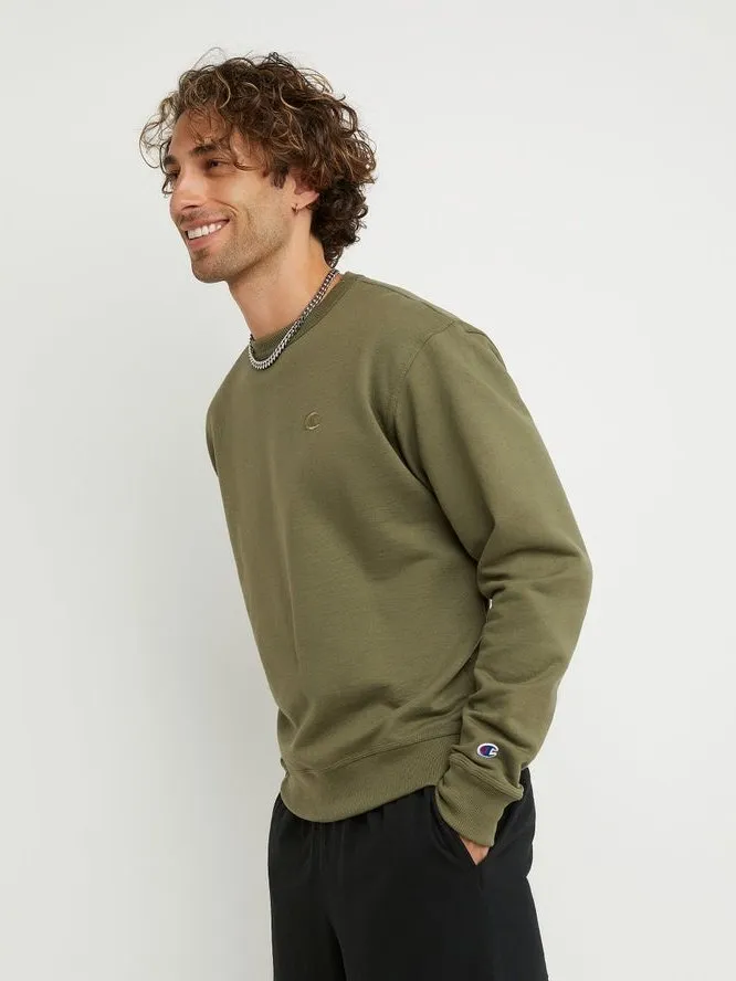 Champion PowerBlend Fleece Crew C Logo Cargo Olive S0888 407D55 9AX