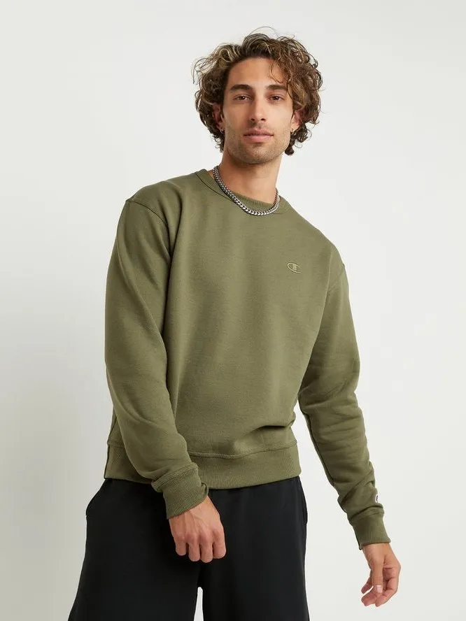 Champion PowerBlend Fleece Crew C Logo Cargo Olive S0888 407D55 9AX