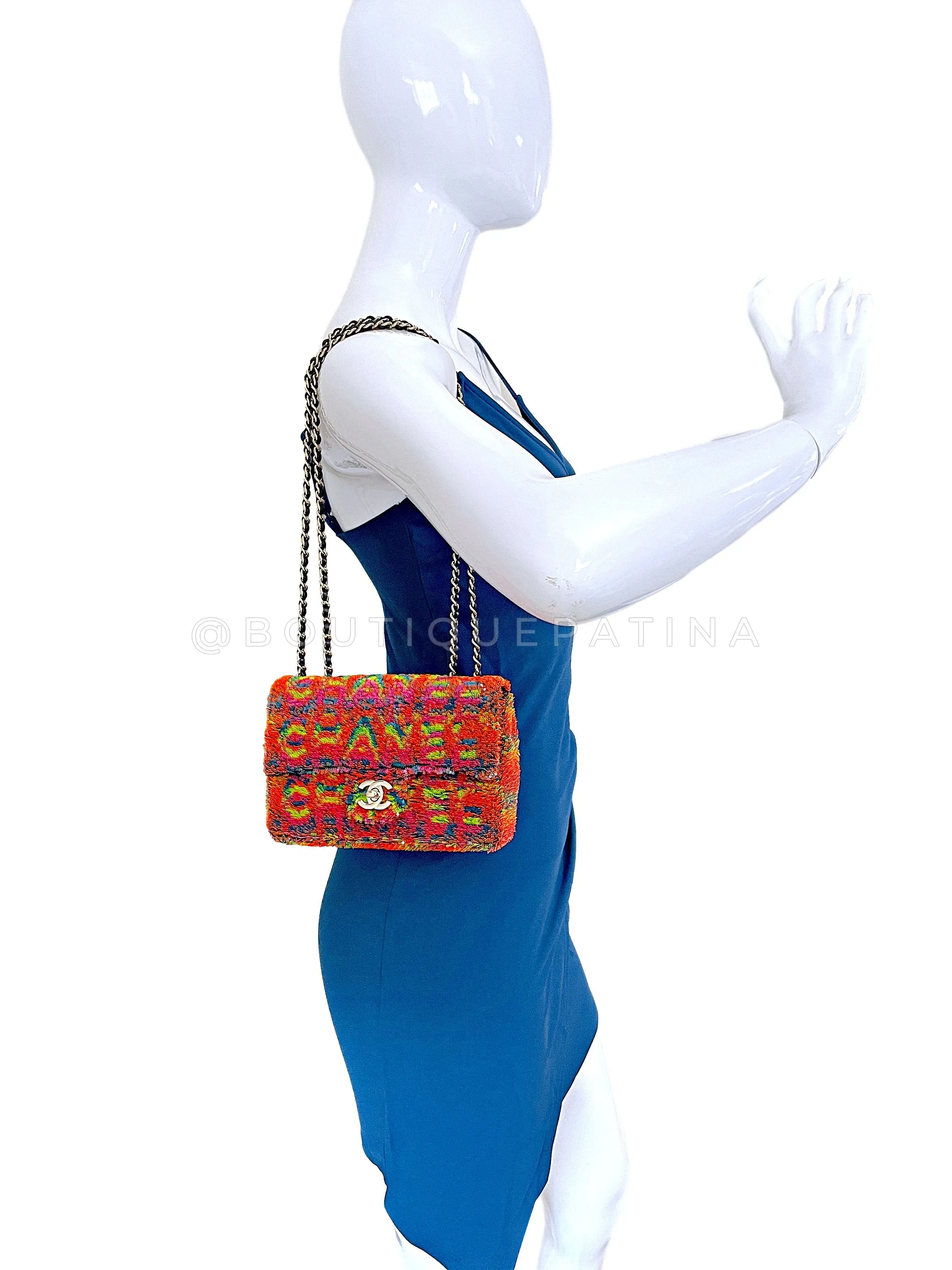 Chanel 2021 Iconic Rainbow Letter Sequin Orange Rectangular Mini Flap Bag GHW