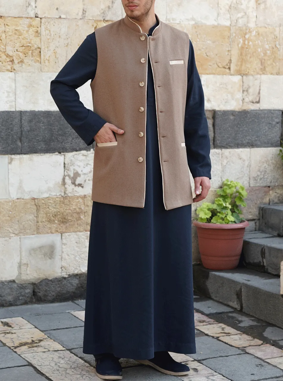 Contrast Trim Wool Waistcoat