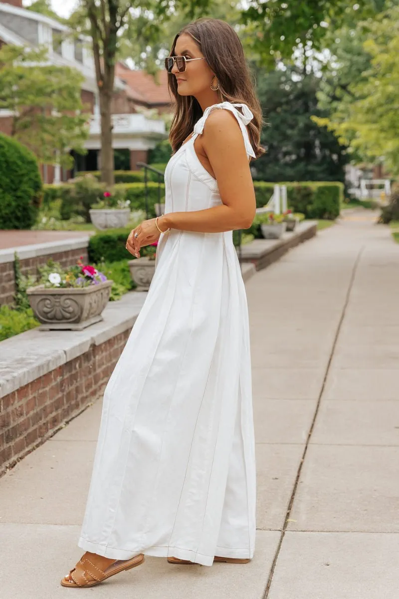 Cream Linen Stitch Wide Leg Jumpsuit - FINAL SALE