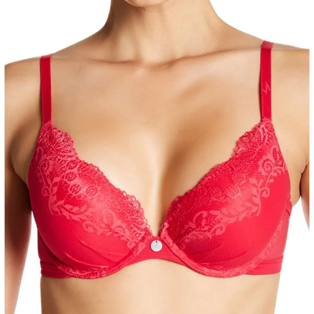 DKNY 453237 Perfect Profile Push-Up T-Shirt Underwire Bra 32B Red NWT
