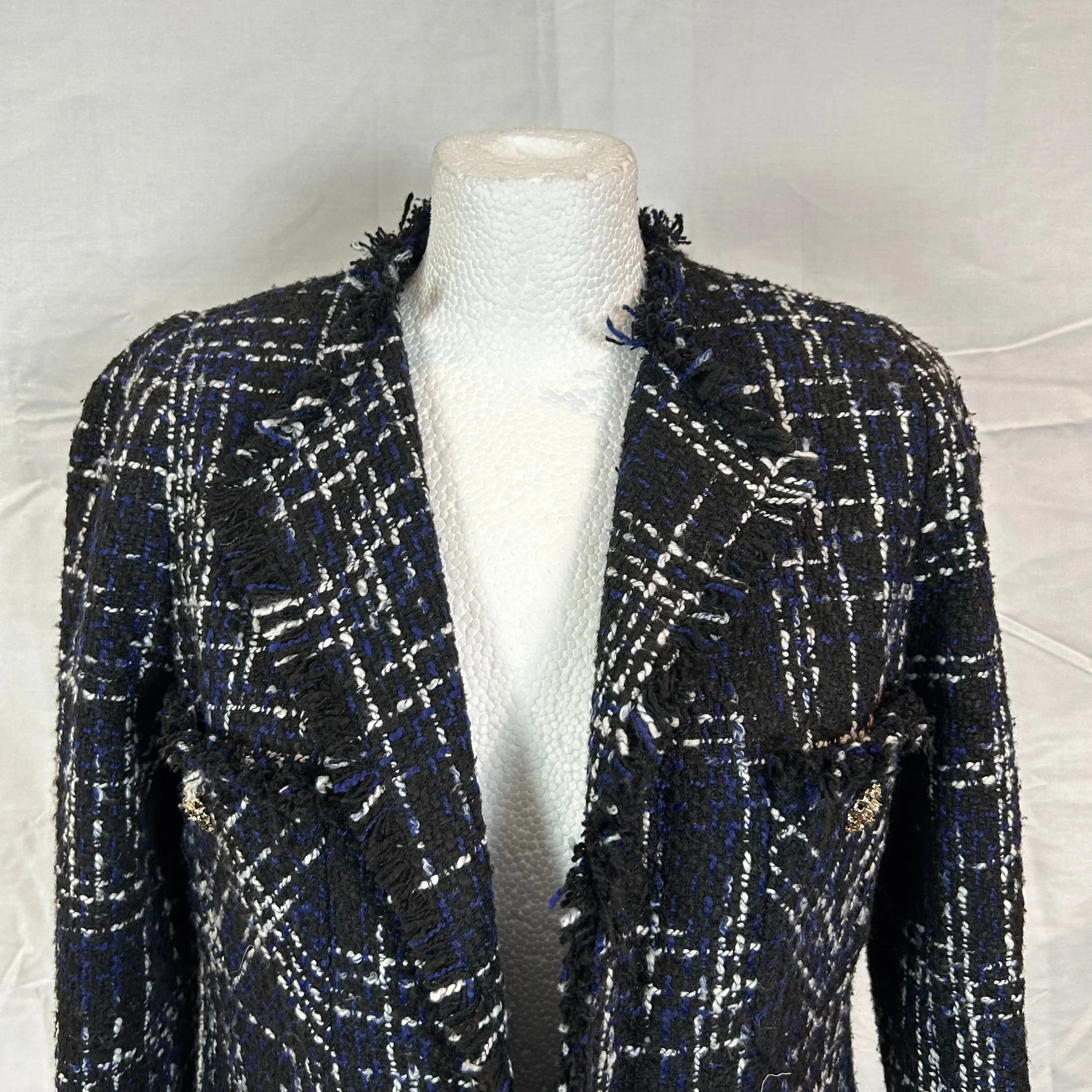 Edward Achour Brand New £960 Black Tweedy Check Jacket S