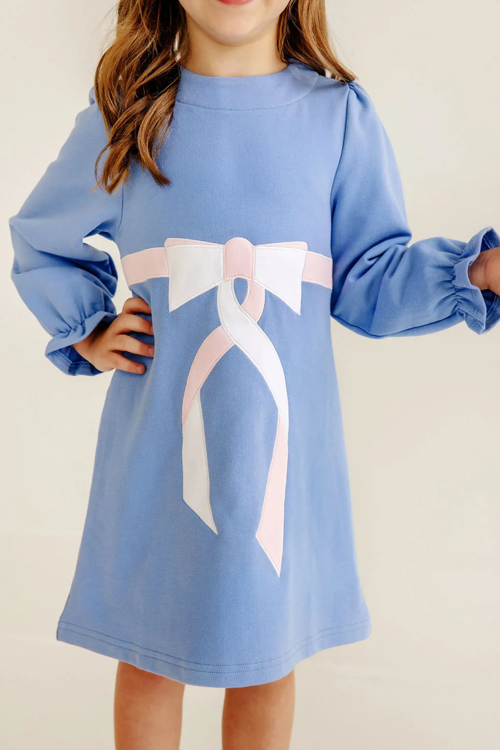 Eliza's Applique Dress - Barbados Blue with Palm Beach Pink & Worth Avenue White Bow