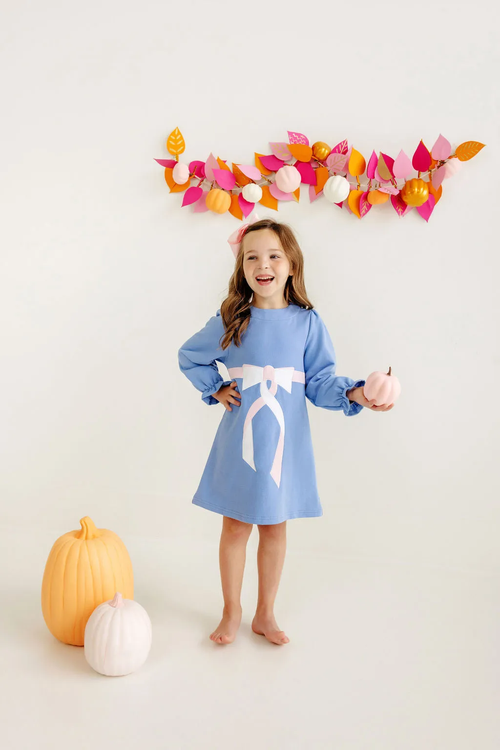 Eliza's Applique Dress - Barbados Blue with Palm Beach Pink & Worth Avenue White Bow