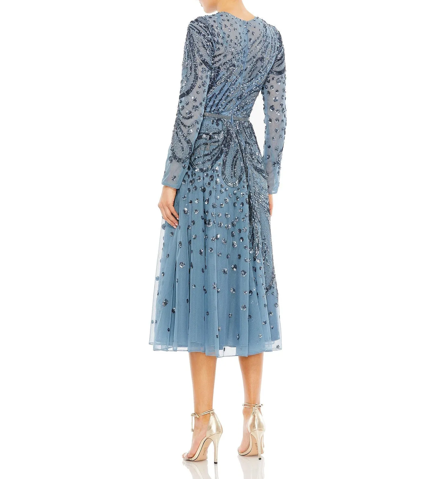 Embellished Illusion High Neck Long Sleeve Dress