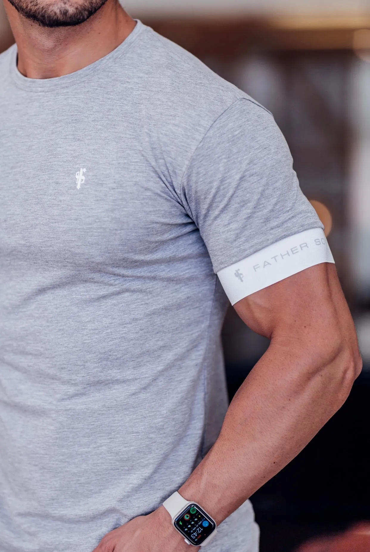 Father Sons Classic Light Grey Crew T Shirt with FS Elastic Sleeve Branding - FSH624