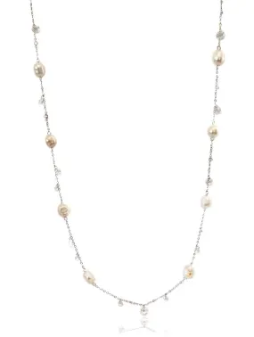 Freshwater Pearl Rhodium Chain Necklace