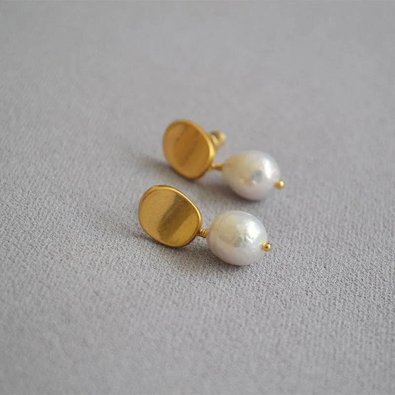 Gold baroque pearl earrings