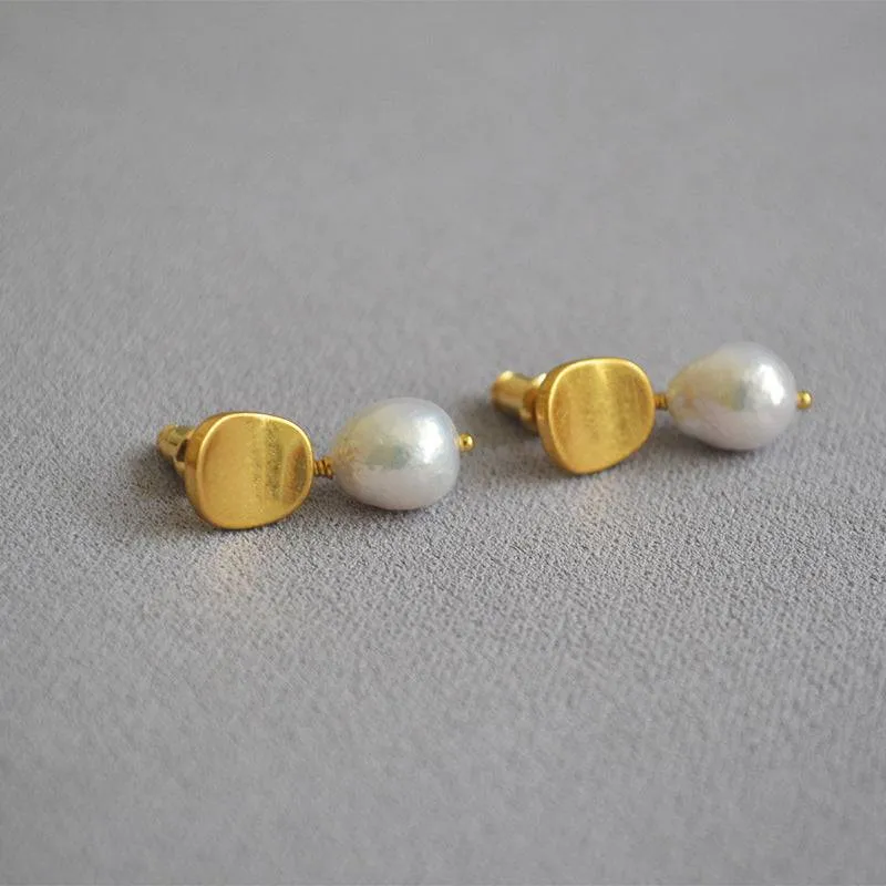 Gold baroque pearl earrings