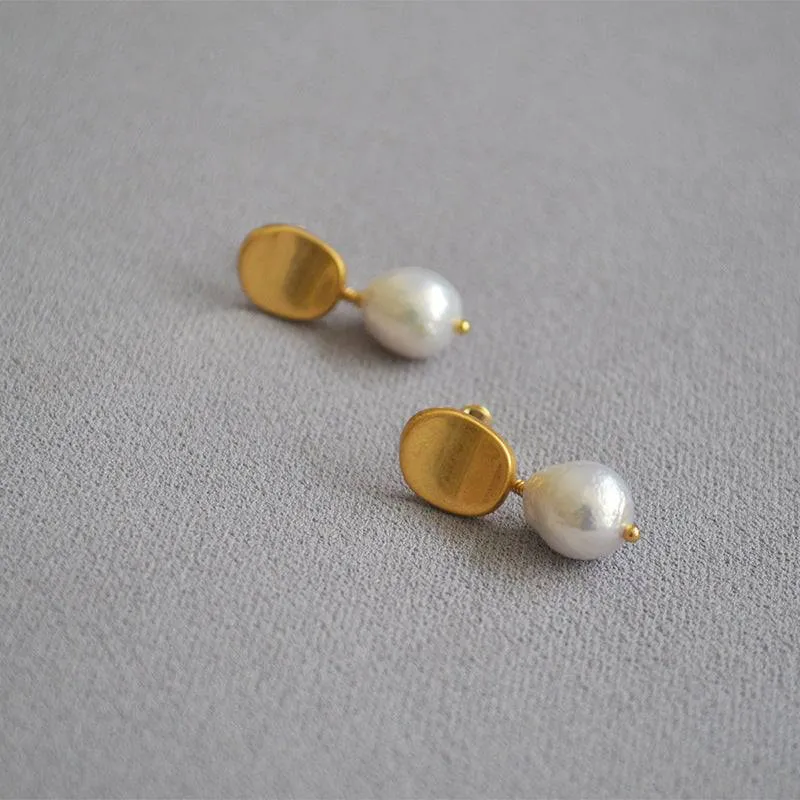 Gold baroque pearl earrings
