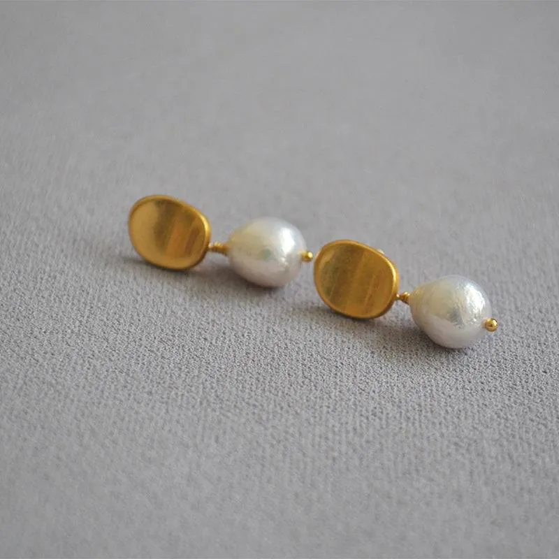 Gold baroque pearl earrings