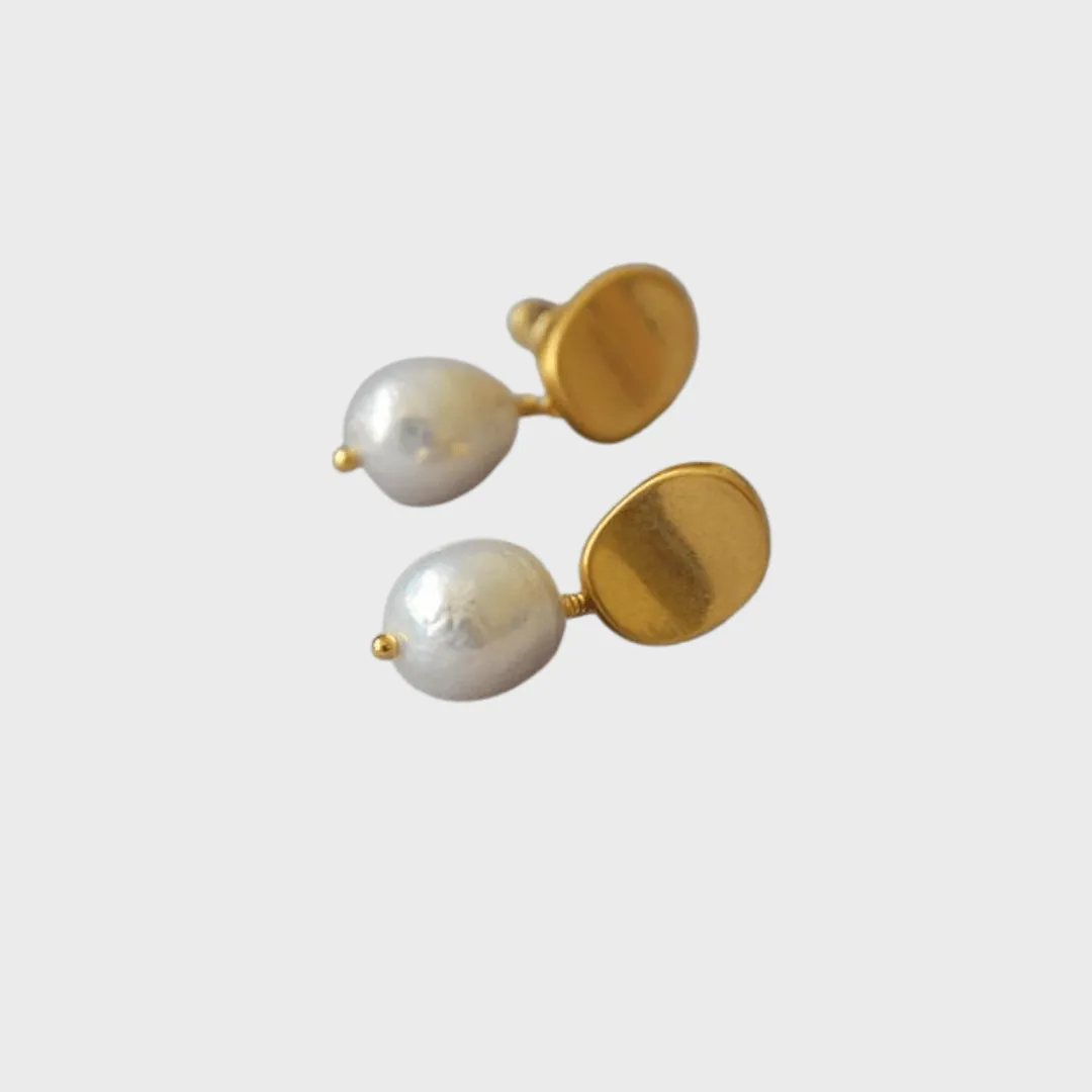 Gold baroque pearl earrings