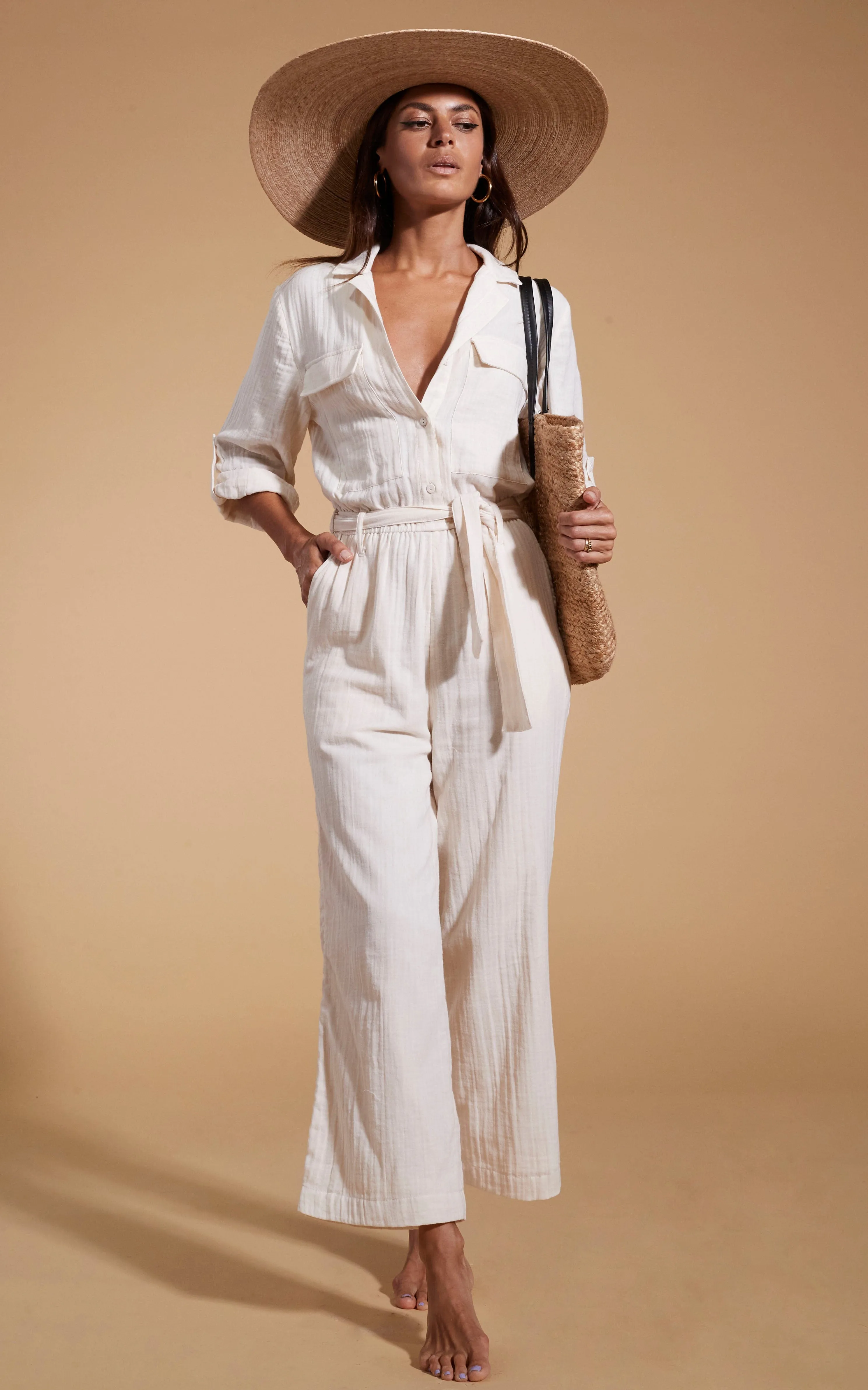 HALO Amalfi Utility Slouch Jumpsuit in Cream