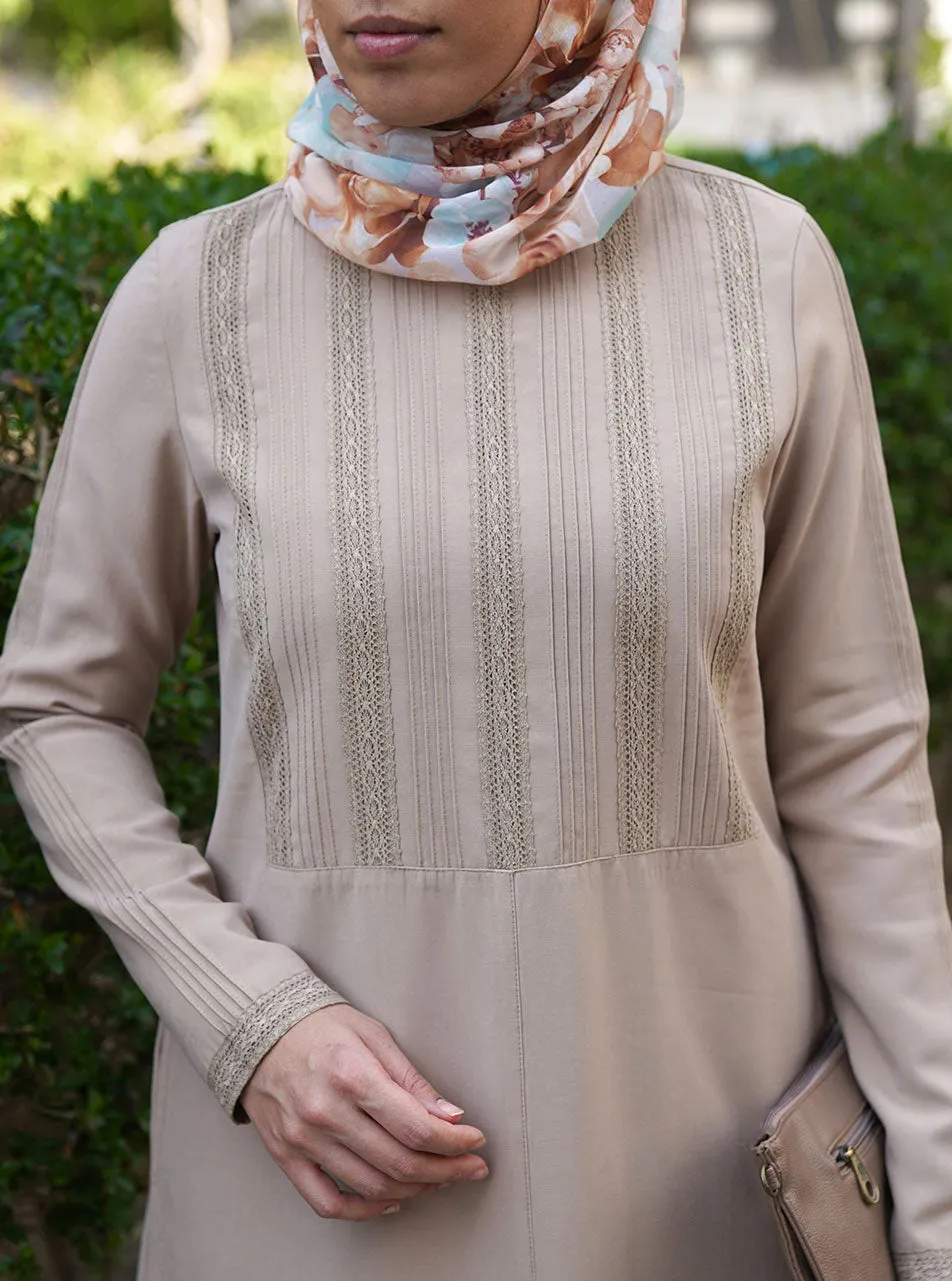Lace and Pintucks Abaya