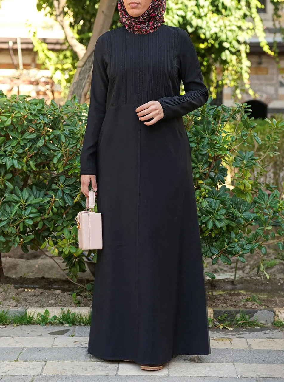 Lace and Pintucks Abaya