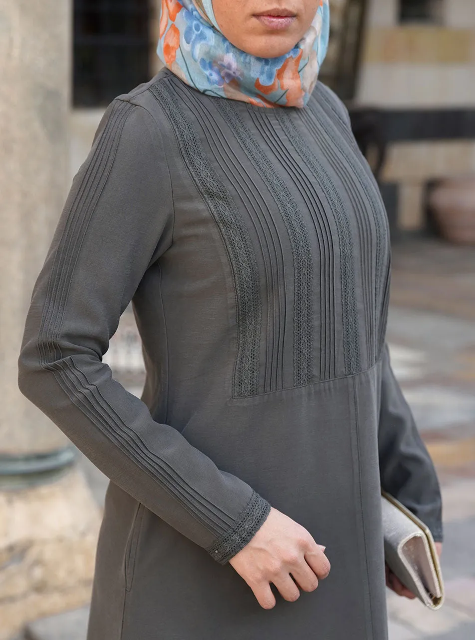 Lace and Pintucks Abaya