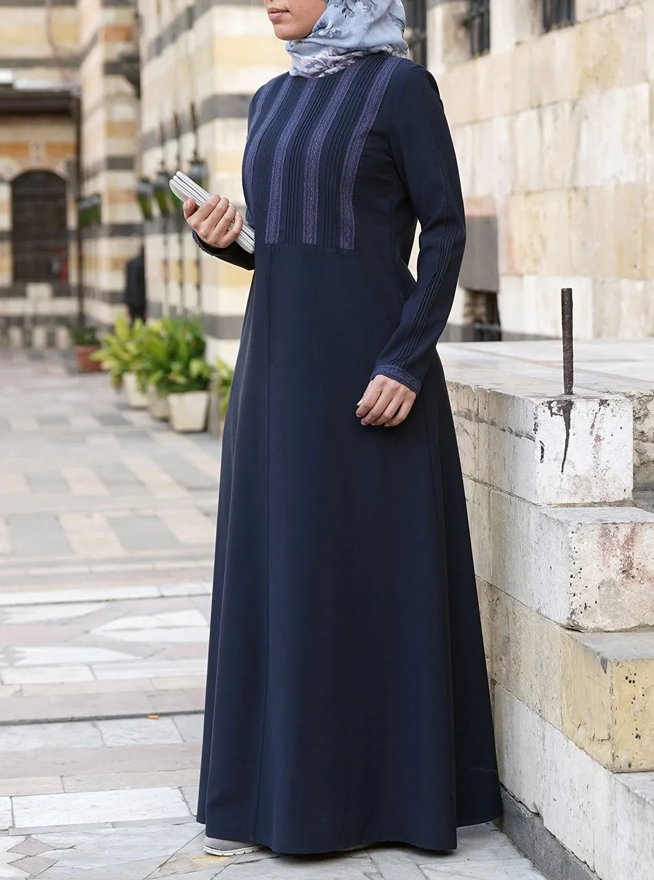 Lace and Pintucks Abaya