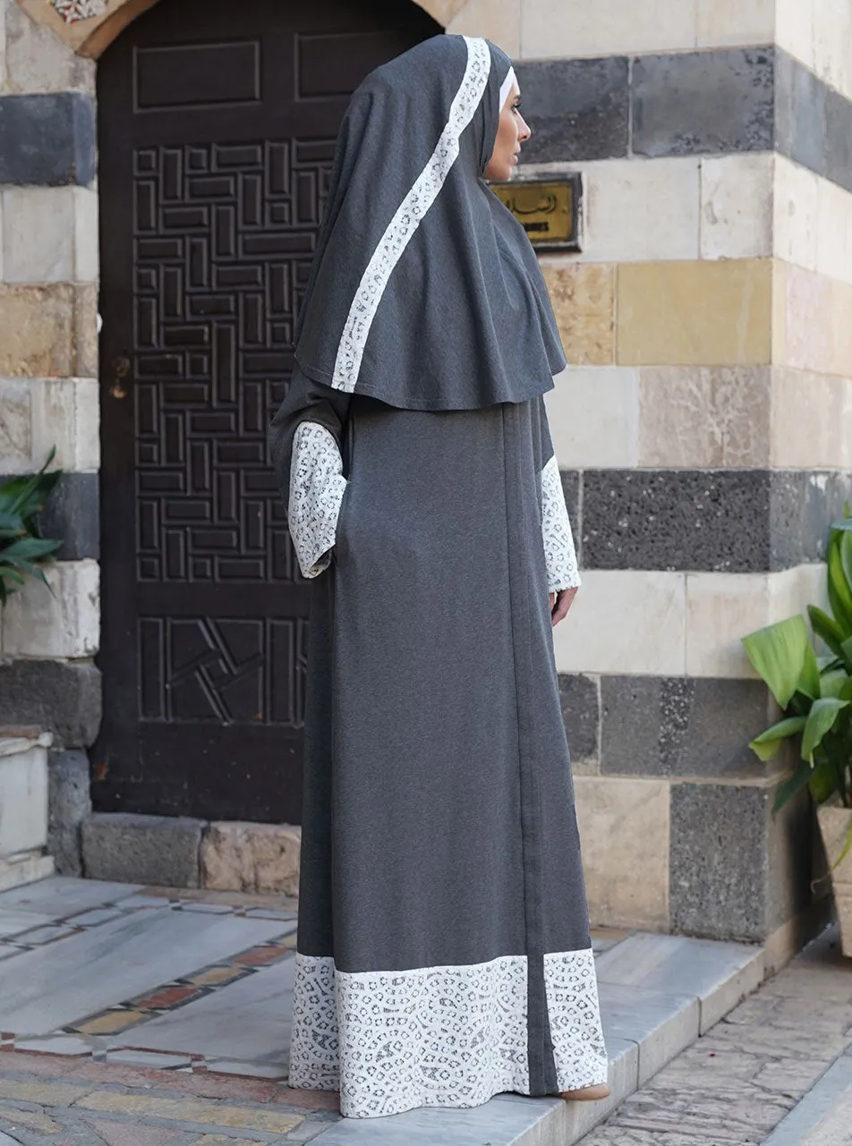 Lace Trim Abaya and Prayer Set