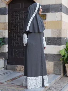 Lace Trim Abaya and Prayer Set