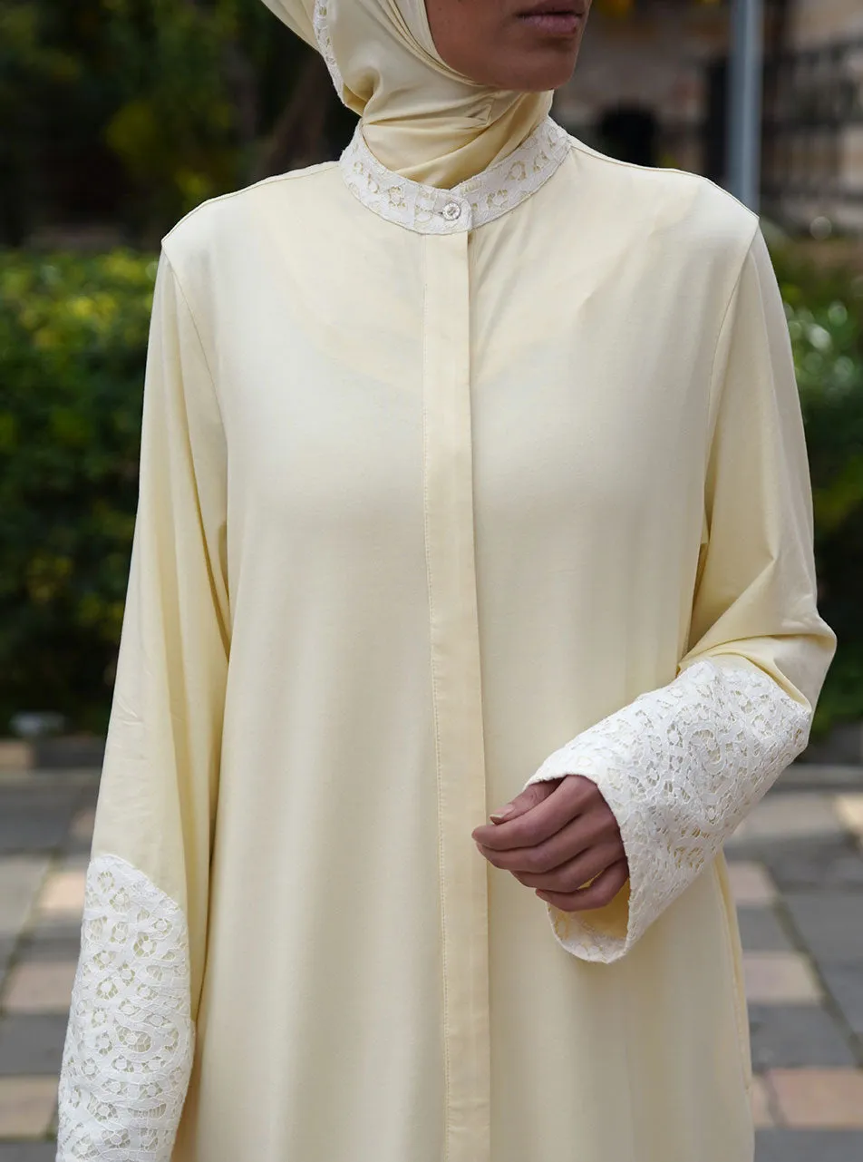 Lace Trim Abaya and Prayer Set