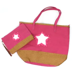 Large Beach Bag & Organiser Bag with a Star & Pompom Design
