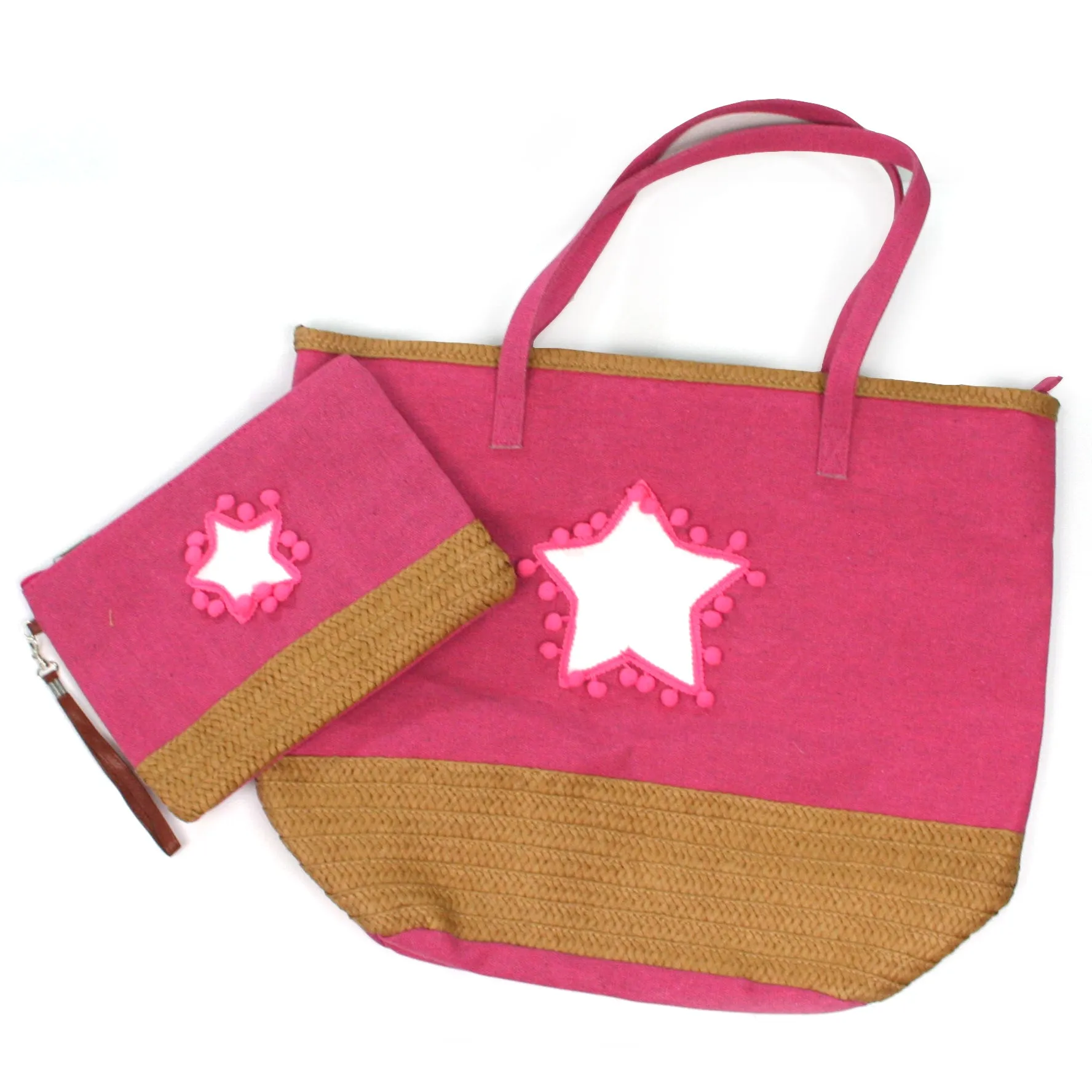 Large Beach Bag & Organiser Bag with a Star & Pompom Design